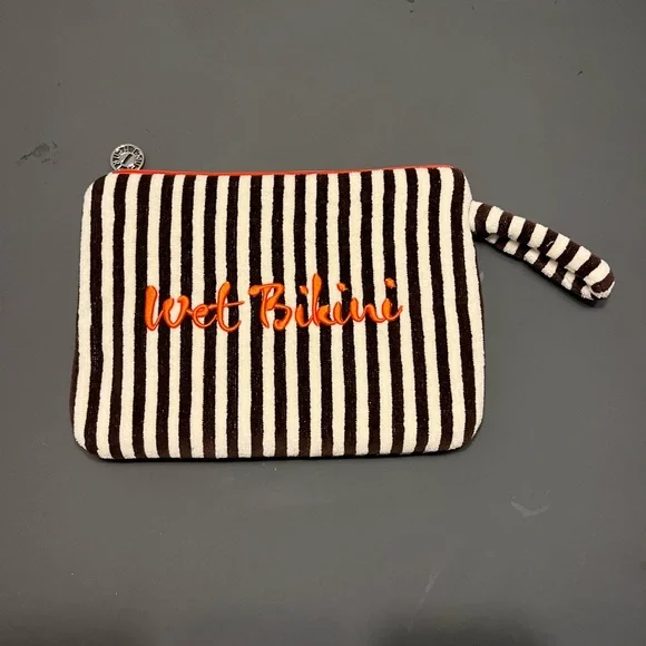 Henri Bendel Striped Velvety Terry Bathing Suit Clutch with Waterproof Interior - Picture 2 of 3
